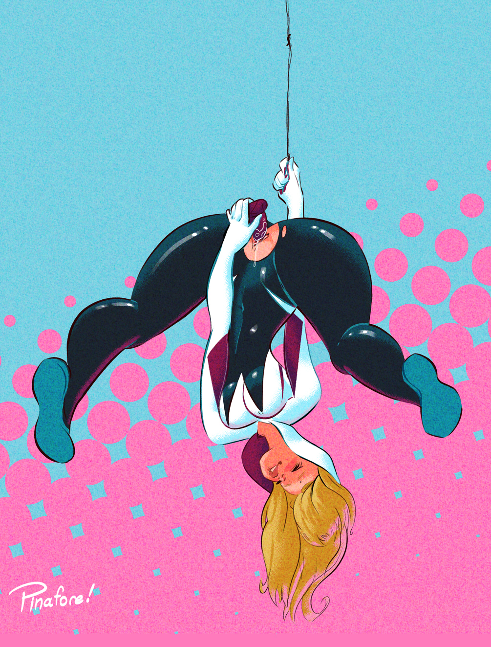 1girls, ass, blonde hair, breasts, dildo, exposed pussy, female, female masturbation, flats, gwen stacy, hanging breasts, large ass, large breasts, marvel, marvel comics, masturbation, pinafore (artist), pleasure face, pussy, pussy juice, shoes, solo, solo female, spider-gwen, spider-man (series), spread legs, tagme, teenager, upside-down, upside-down breasts
