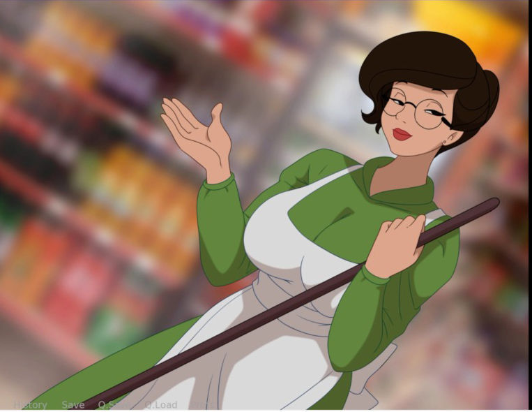 1girls apron big_breasts breasts broom brown_hair clothed discreenvision dress ester_(discreenvision) eyes_half_open female female_focus female_only fully_clothed glasses green_dress half-closed_eyes inusen large_breasts lipstick mature_female mature_woman original original_character puffy_hair red_lipstick short_hair the_secret_of_the_house thick_lips