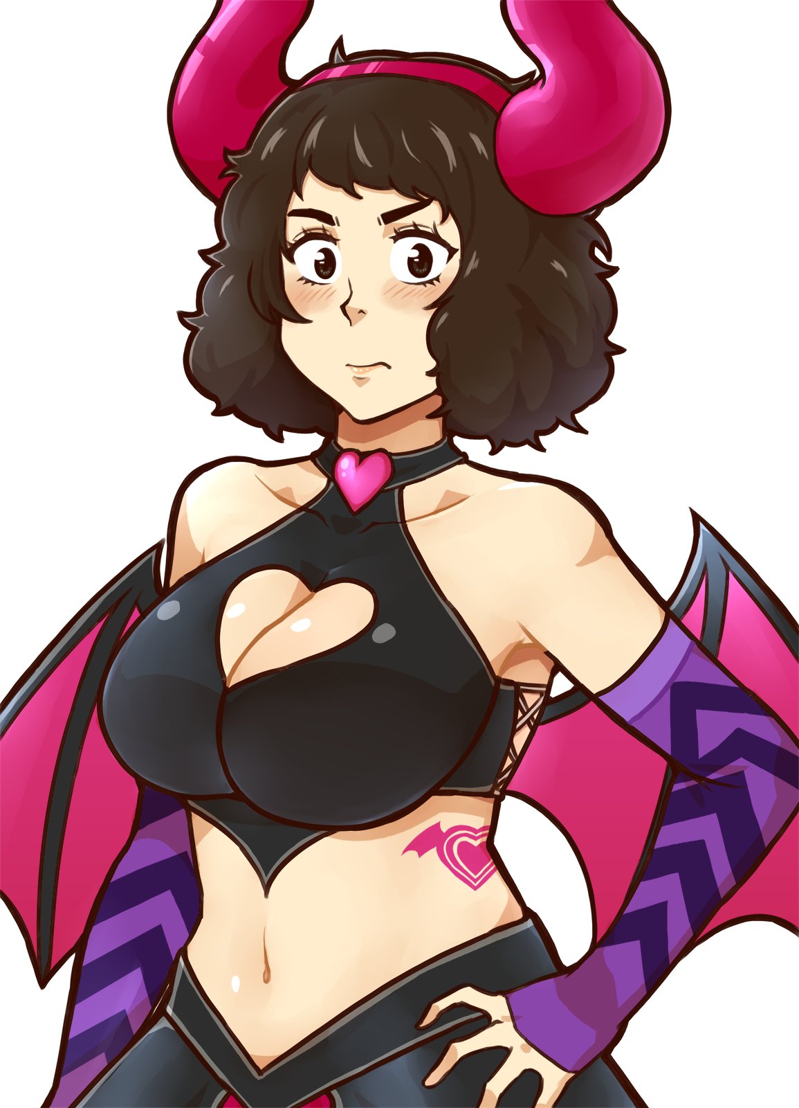 91m10, blush, breasts, brown hair, female, female focus, female only, floofy hair, light skin, light-skinned female, looking at viewer, persona, persona 5, sadayo kawakami, shin megami tensei, short hair, solo, solo female