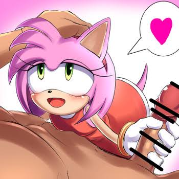 amy rose, anthro, blush, censored, clothed female nude male, dress, erection, female, gloves, hand on another's head, handjob, headpat, human, human on anthro, male, male human/female anthro, open mouth, penis, sonic (series)
