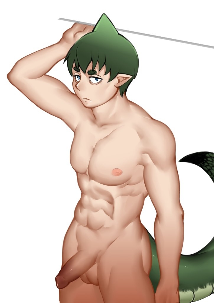 1boy adonis_belt amaimon ao_no_exorcist areolae athletic_male bags_under_eyes balls ballsack biceps blue_eyes butt collarbone completely_naked completely_nude_male demon demon_boy demon_king demon_tail foreskin full_color genitals goth_boy green_hair half-erect hand_over_head lizard_tail male male_only muscles muscular muscular_male naked nipples pecks penis pointy_ears portrait reptilian_tail sexycrazy shiny_skin six_pack solo solo_male testicles thighs uncensored uncensored_penis uncircumcised uncut villain