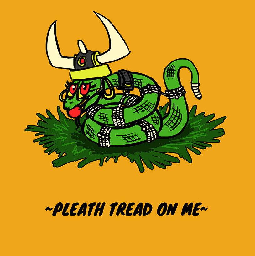 anonymous_artist ball_gag bondage cartoon_network female feral gadsden_flag gag green_skin horned_helmet humor lady_hiss mighty_magiswords politics red_eyes scalie snake solo