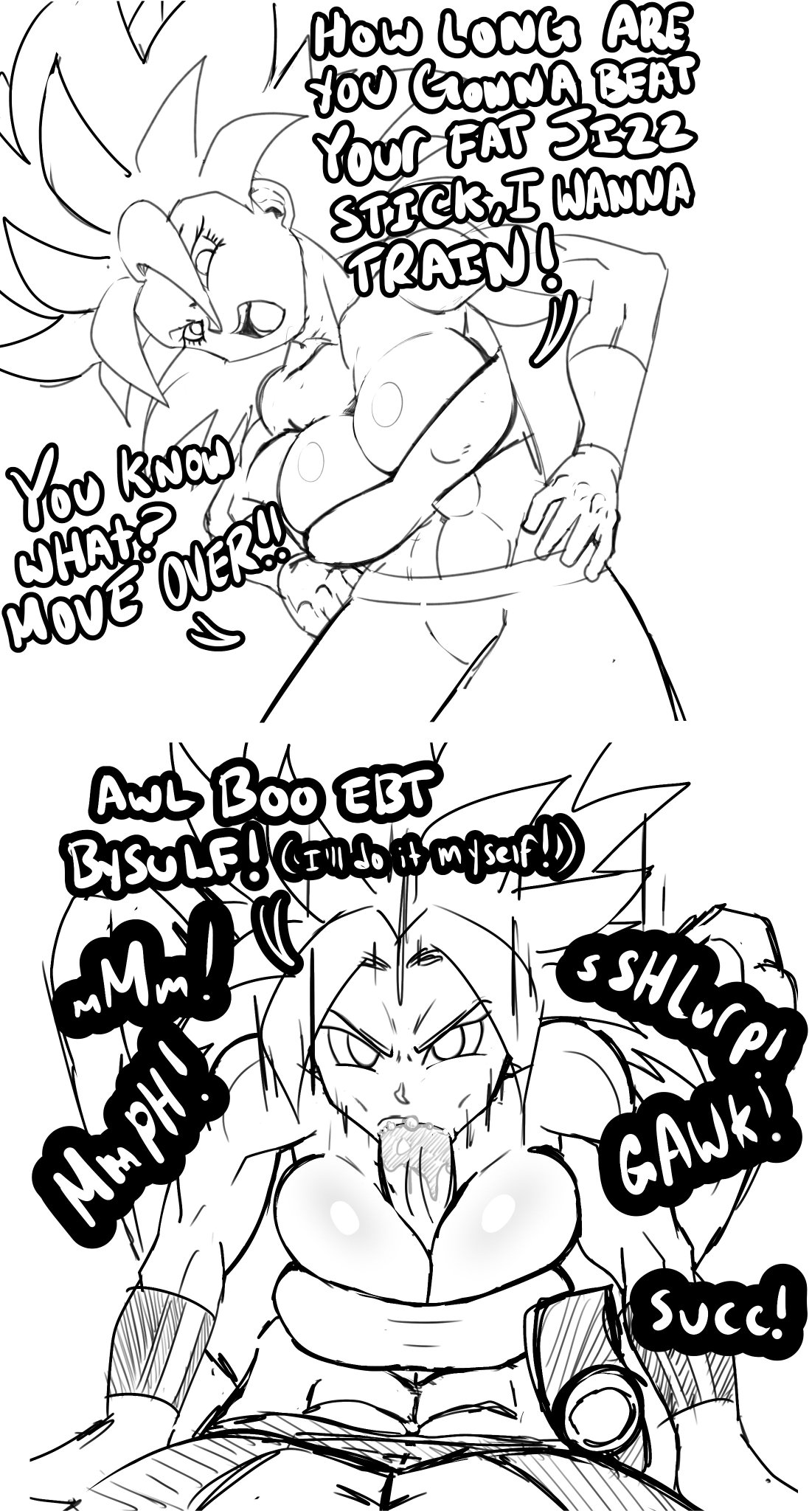 2d, 2d (artwork), big breasts, blowjob, boobjob, breasts, cabba, caulifla, dragon ball, dragon ball super, female, female saiyan, male, mammary intercourse, masturbation, monochrome, paizuri, penis, pseudocel, saiyan, sketch, straight, tagme, tight clothing, tight fit, titfuck, titjob, tube top, tubetop