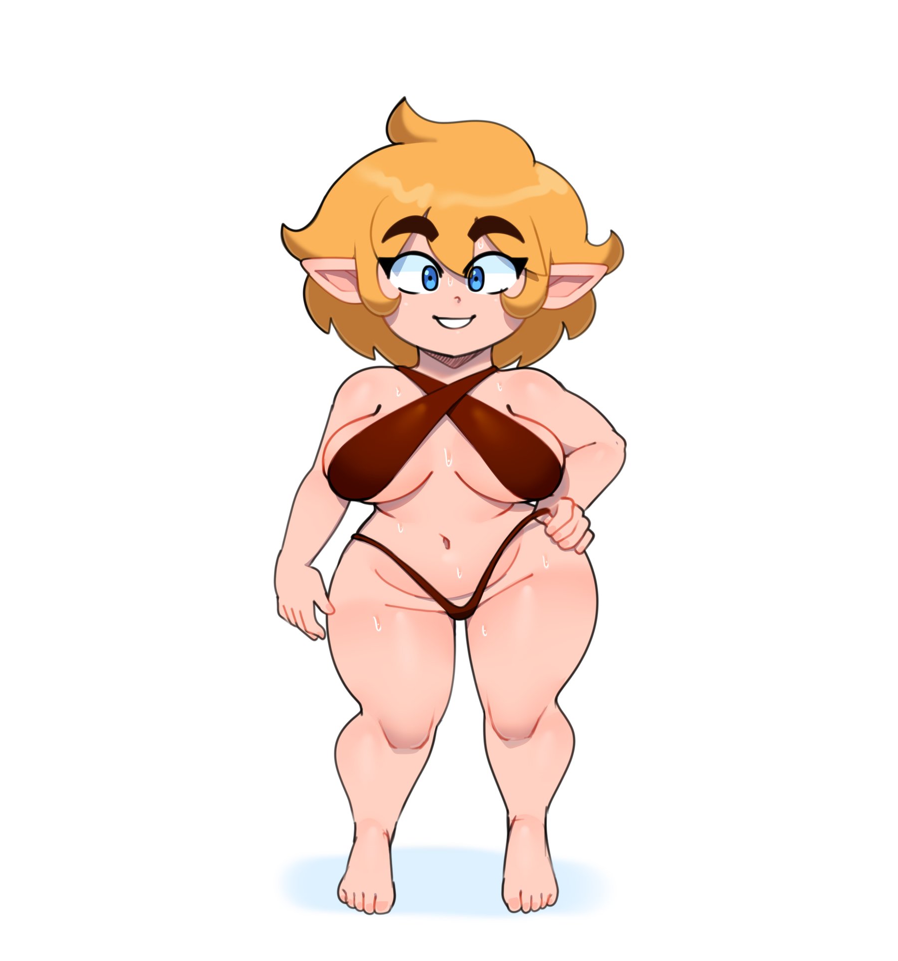 1girls, big breasts, breasts, cleavage, cute, dwarf, dwarf female, female, female only, high guardian spice, large breasts, parsley (high guardian spice), short hair, shortstack, solo, somescrub, swimsuit, thick thighs, white background, wide hips, young