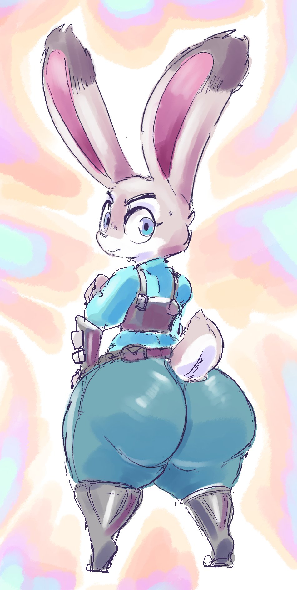 ass bothered bunny clothing cop disney furry huge_ass judy_hopps kiseff large_ass looking_at_viewer looking_back rough_sketch shortstack zootopia