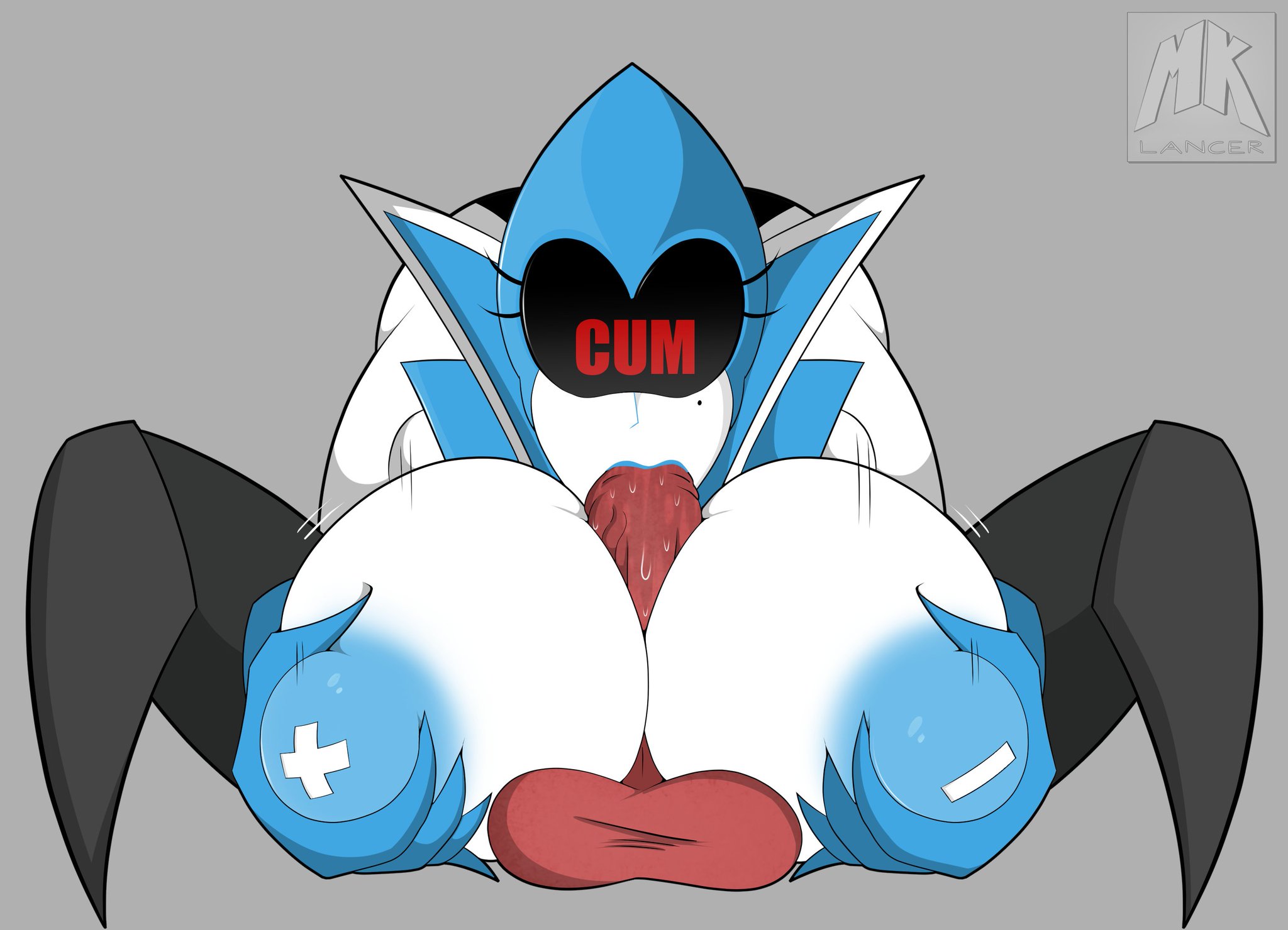 between breasts, big penis, breasts, deltarune, female, lips, male, mklancer00, nipples, oral, oral sex, paizuri, penis, queen (deltarune), tagme