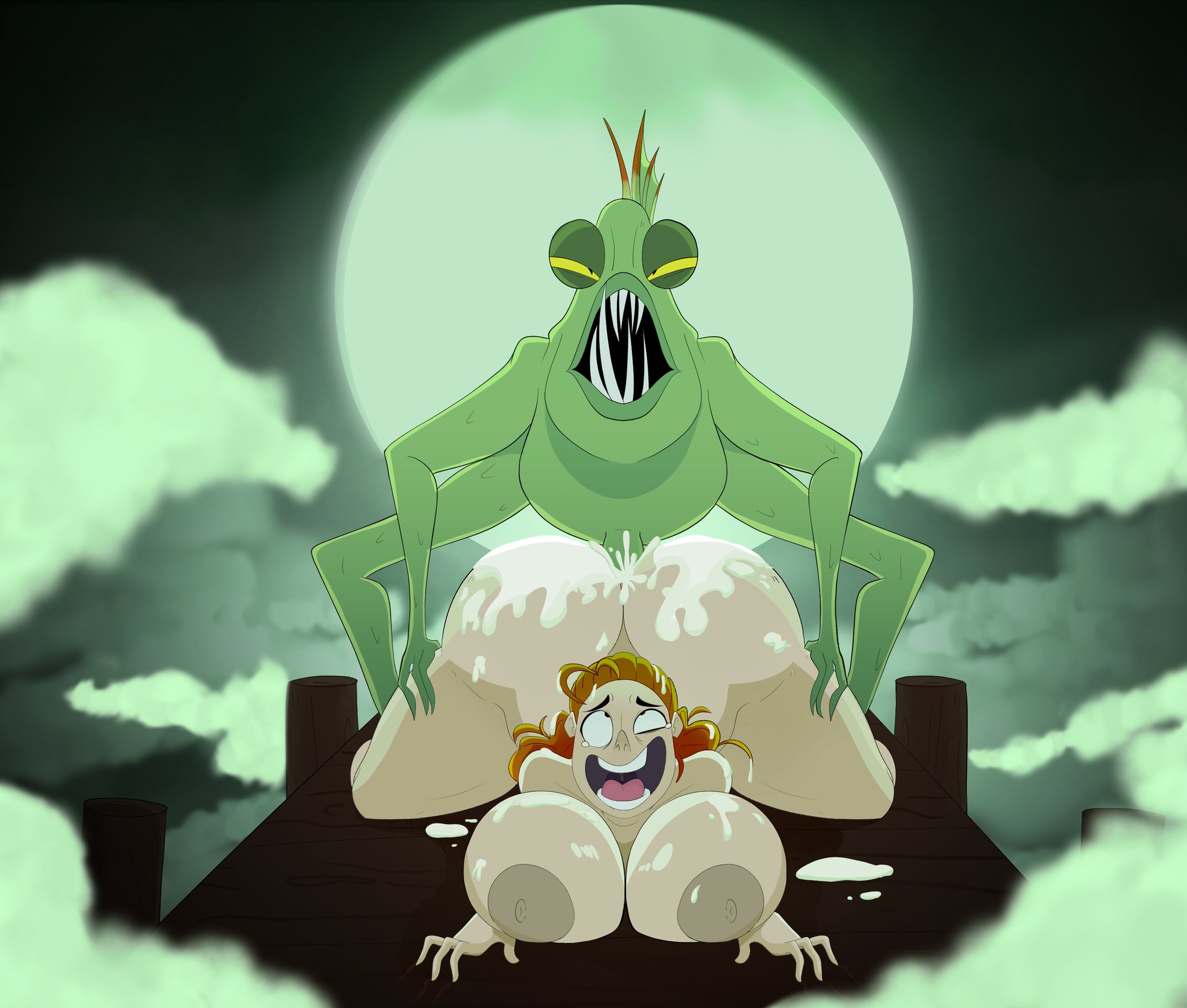ambiguous penetration, ass, big ass, creature, creature from the lake, cum, cum inside, curvy, front view, shelby (creature from the lake), vaz0v