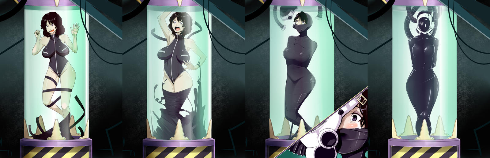 ass, breasts, drone, droneification, female, helmet, identity death, large ass, large breasts, latex, materclaws, story at source, transformation, transformation sequence, wide hips