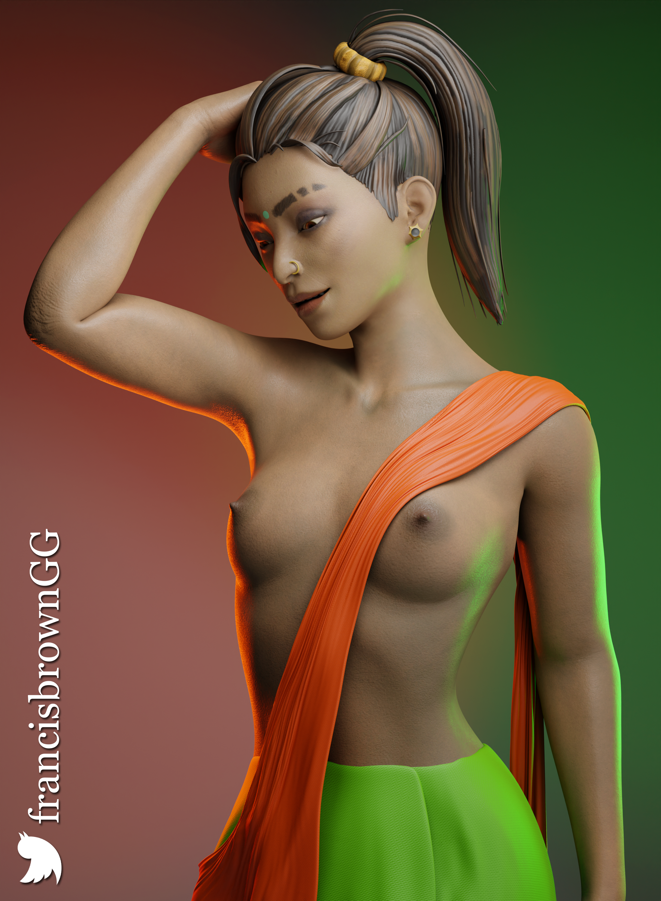 1girls, 3d, apex legends, areolae, blender, breasts, dark skin, dark-skinned female, female, female only, francis brown, indian, indian female, nipples, rampart (apex legends), solo