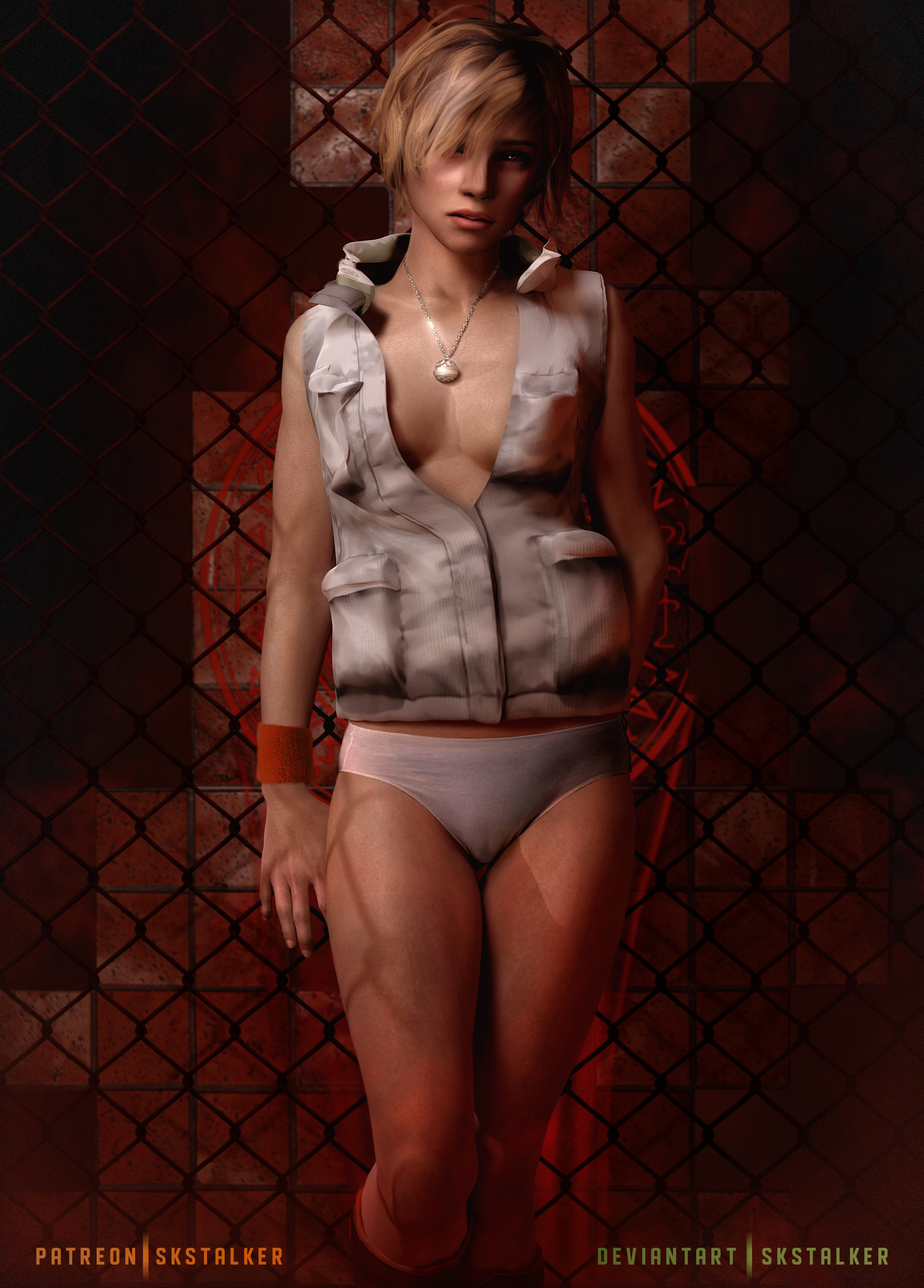 1girls, 3d, blonde hair, cameltoe, casual, dark blonde, dark blonde hair, dirty blonde, dirty blonde hair, female, female focus, female only, footwear, heather mason, human, image, looking at viewer, necklace, neckwear, panties, pussy, pussy outline, pussy visible through panties, sandy blonde, sandy blonde hair, silent hill, silent hill 3, skstalker, slender, slender waist, solo, thin, thin female, vest, wristwear