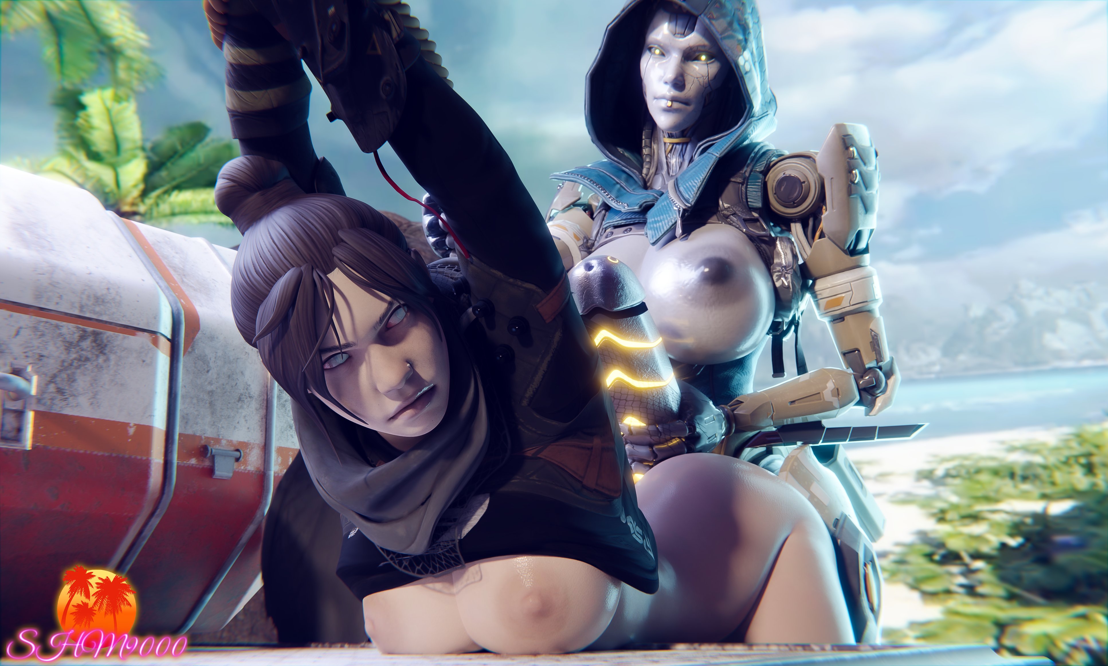 1futa, 1girls, 3d, apex legends, areolae, ash (apex legends), ash (titanfall), big breasts, blender, breasts, dubious consent, female, futa on female, futanari, huge cock, human female, intersex, interspecies, large breasts, light skin, light-skinned female, nipples, outdoors, pale skin, pale-skinned female, penis, pilot (titanfall), rape, robot futa, superhentaimaster9000, wraith (apex legends)