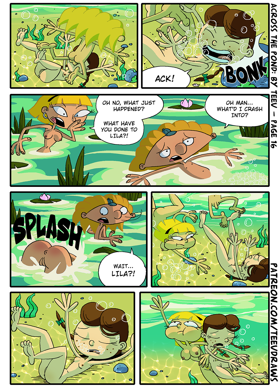 1boy 2girls accidental_blowjob accidental_circumstance accidental_fellatio accidental_sex anus arnold_shortman blonde_hair blowjob brown_hair casual comic dialogue fellatio female hey_arnold! hit_head human lila_sawyer male male_nipples nickelodeon nipples nude olga_pataki outdoors pale_skin partially_submerged penis pussy skinny_dipping speech_bubble submerged swimming teev testicles text underwater