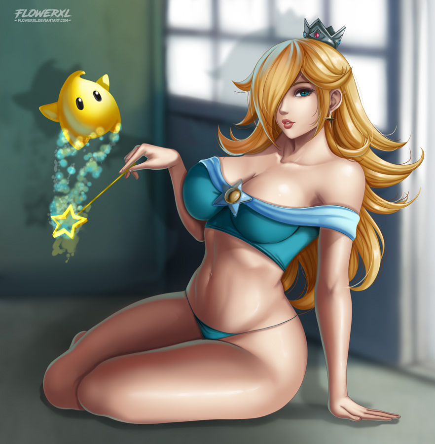 1girls, breasts, cleavage, female, female only, flowerxl, luma, mario (series), princess rosalina, solo