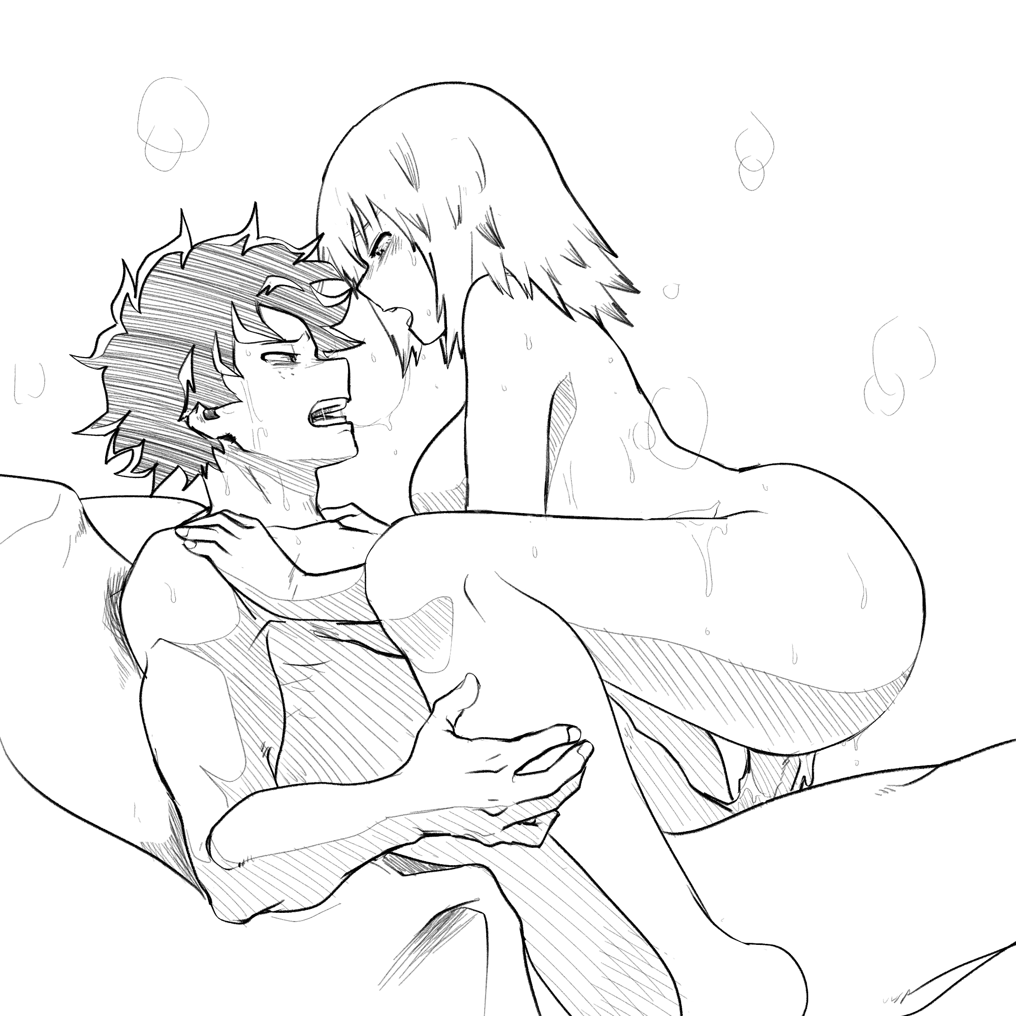 1boy, 1girls, after kiss, age difference, ass, bed, bedroom sex, big ass, big breasts, big butt, breasts, completely nude, cowgirl position, curvy, curvy female, erection, fat ass, female, female on top, fuyumi todoroki, huge ass, human, izuku midoriya, large ass, looking at partner, looking pleasured, male, male/female, monochrome, muscular, muscular male, my hero academia, nightlykrumbs, nude, older female, passionate, riding, sex, straddling, straight, thick ass, thick thighs, thighs, younger male