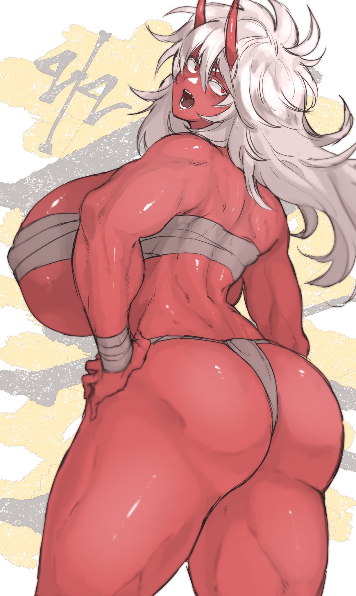 1girls, ass, big breasts, breasts, female, huge breasts, massive breasts, nahcegalliv, oni, oni horns, red eyes, red skin, solo, solo female, tagme, thick, thick ass, thick thighs, white hair
