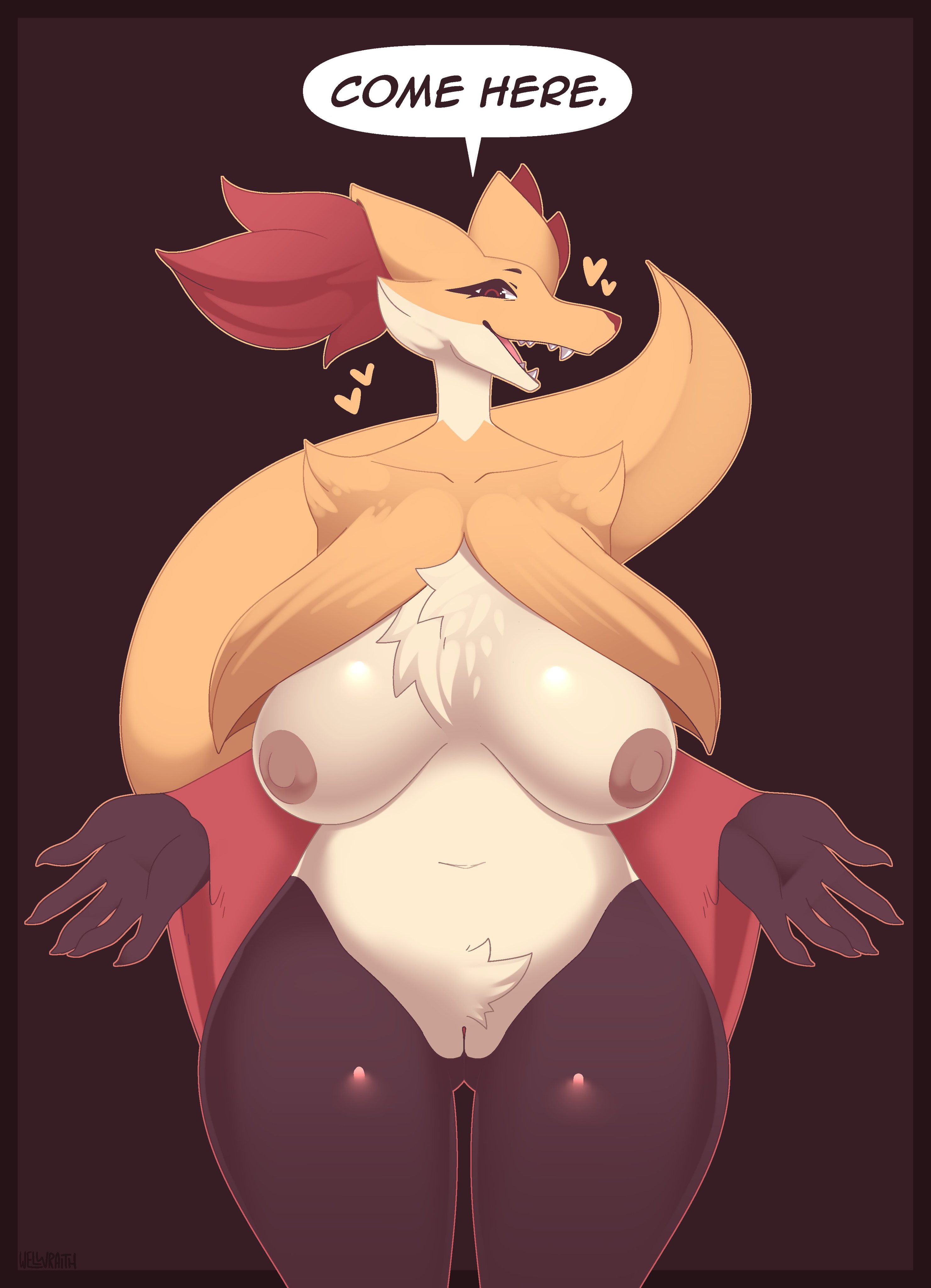 anthro, chubby, delphox, fat, female, inkplasm, pokemon, welwraith