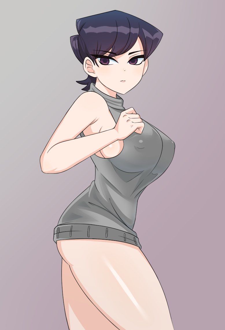 1girls big_breasts breasts donchibi female komi-san_wa_komyushou_desu komi_shuuko large_breasts mature mature_female mature_milf mature_tomboy milf nipple_bulge short_hair solo standing thick_thighs thighs tomboy tomboy_milf virgin_killer_sweater