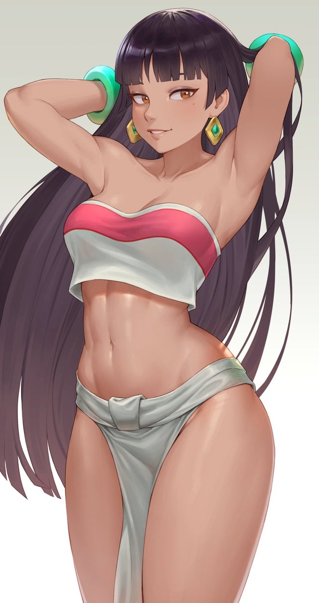 1girls amber_eyes armpits arms_behind_head arms_up ass belly black_hair breasts chel cheshirrr cleavage clothed clothing color colored crop_top cropped_legs cute dreamworks earrings female female_only jewelry loincloth long_hair looking_at_viewer navel orange_eyes simple_background smile smiling smiling_at_viewer solo solo_female solo_focus the_road_to_el_dorado thick_thighs toned toned_female tubetop white_background