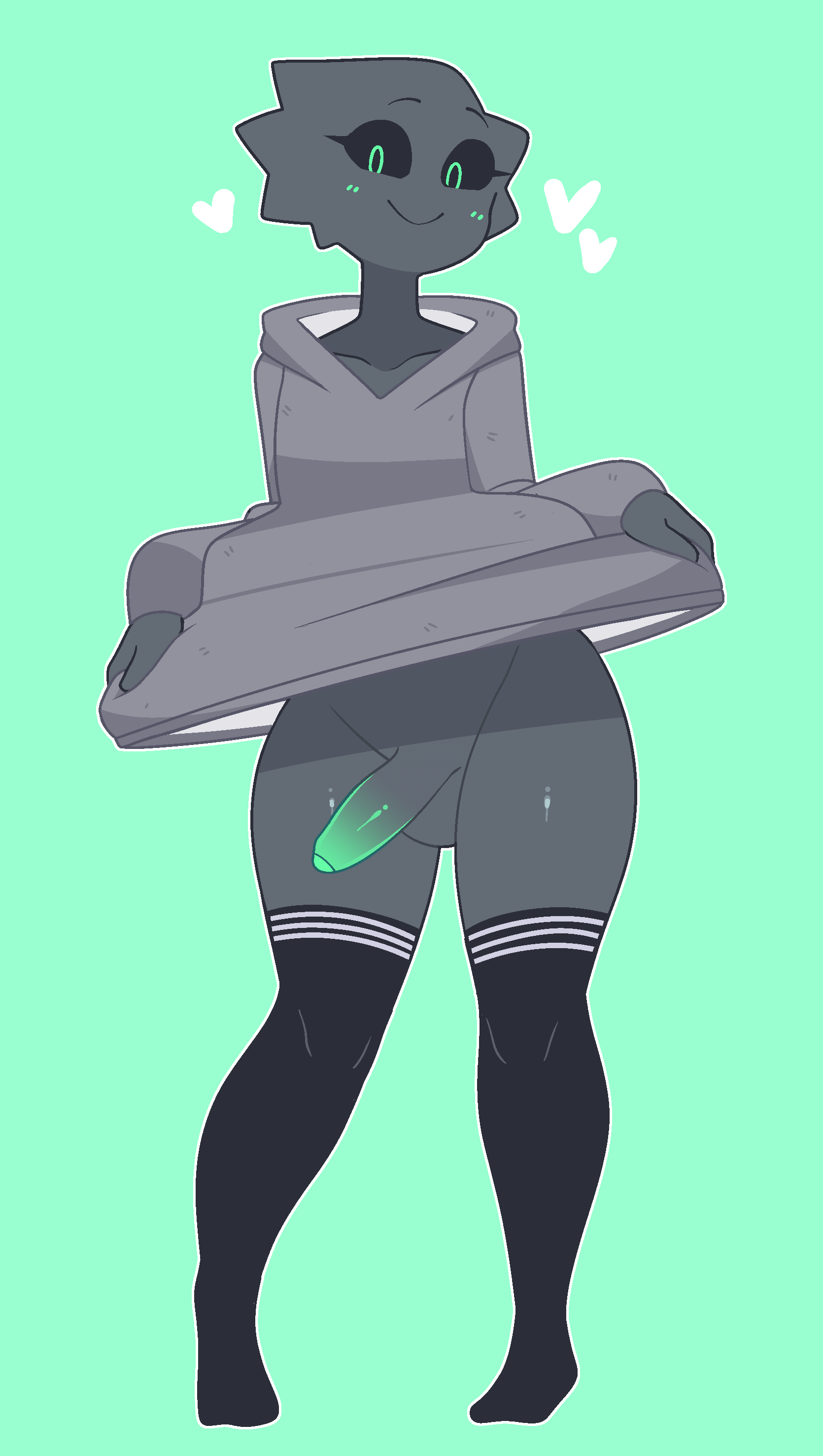 1boy basalt_(inkplasm) bottomless femboy golem inkplasm lifting_shirt male male_only mineral_fauna mineral_humanoid rock rock_creature rock_humanoid solo stone_body thighhighs welwraith