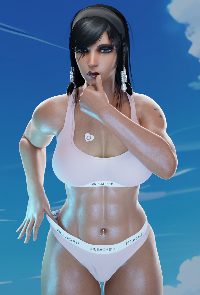 1girls 3d abs black_hair bleached bleached_clothing brown_skin close-up dark-skinned_female dark_skin egyptian facing_viewer fareeha_amari female female_only female_protagonist fit_female hair_ornament heroine human large_breasts overwatch overwatch_2 pharah piercing queen_of_hearts sylaellas tattoo