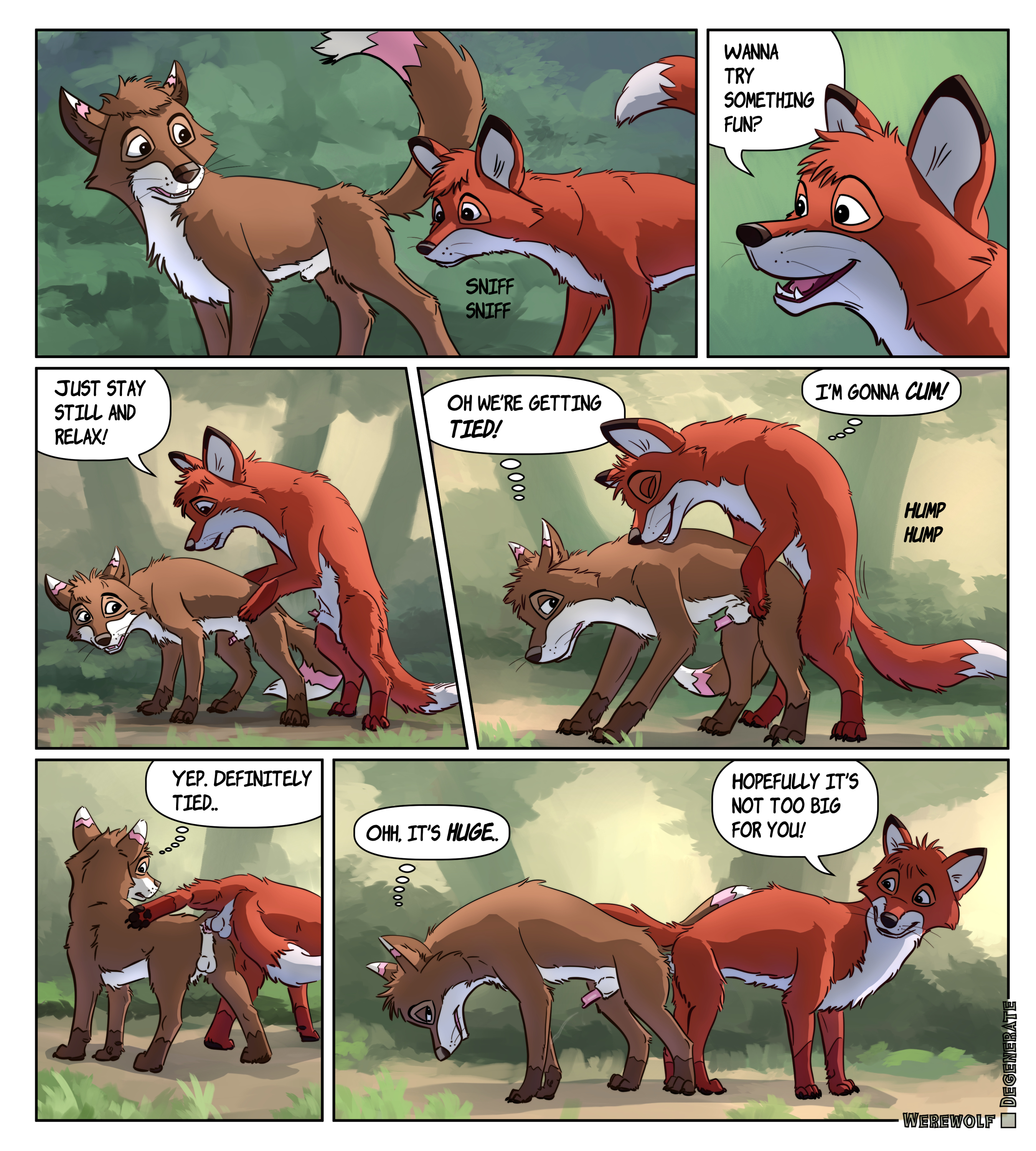 2021, absurd res, anal, anal knotting, anal sex, animal genitalia, animal penis, anus, ass to ass, balls, bodily fluids, canid, canine, canine penis, comic, cum, cumshot, dialogue, disney, duo, ejaculation, english text, erection, feral, feral on feral, feral only, feral penetrated, feral penetrating, feral penetrating feral, fox, from behind position, gay, genital fluids, genitals, hi res, knot, knot in sheath, knotting, male, male penetrated, male penetrating, male penetrating male, male/male, mammal, mounting, orientation play, outside, penetration, penis, penis tip, sequence, sex, shaded, sheath, signature, text, the fox and the hound, tod (tfath), werewolfdegenerate