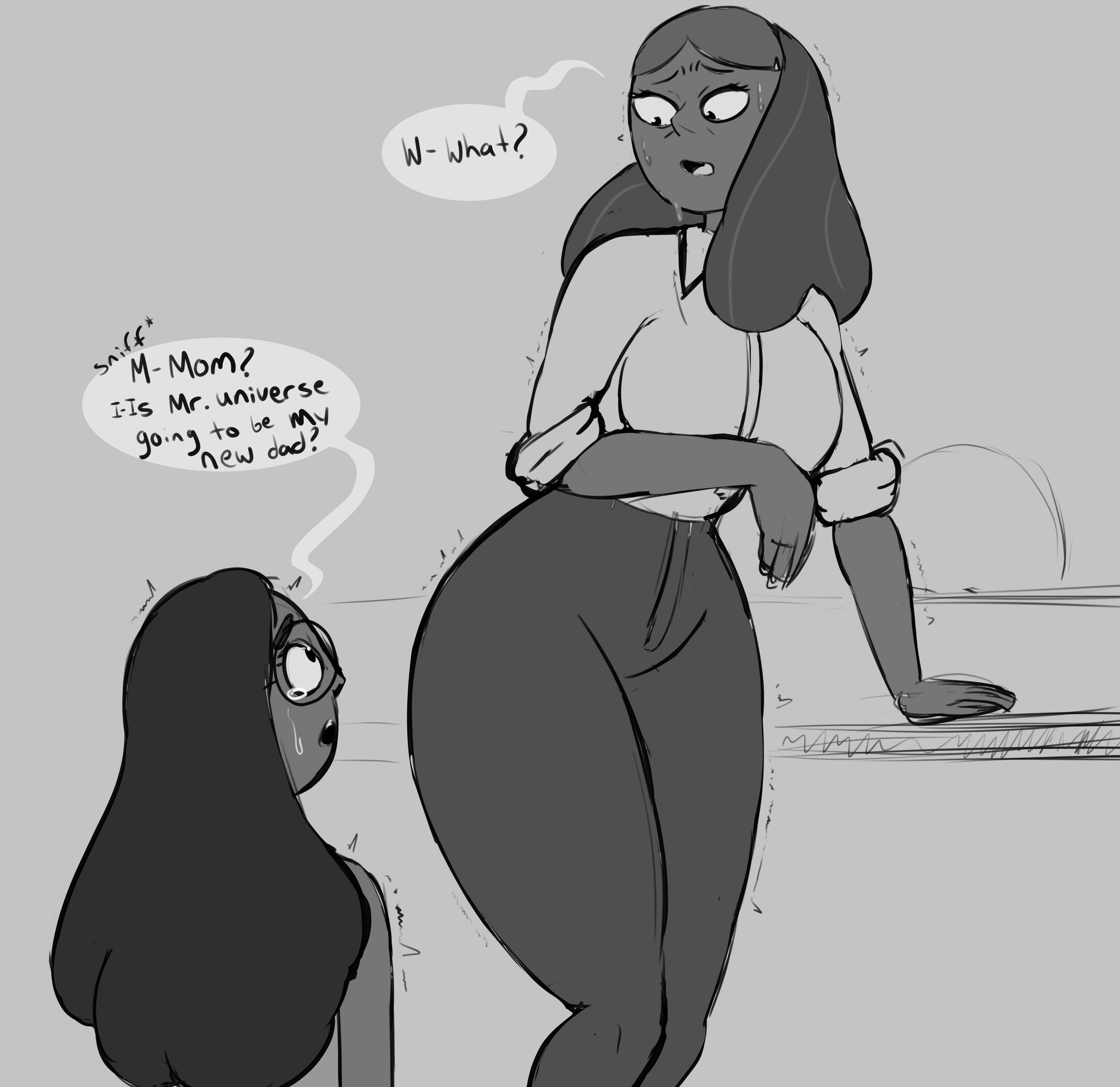 after sex, big breasts, black and white, breasts, caught, connie maheswaran, crying, daughter, english text, female, glasses, milf, mother and daughter, priyanka maheswaran, shocked, sketch, steven universe, surprised, tagme, text, yamathegod