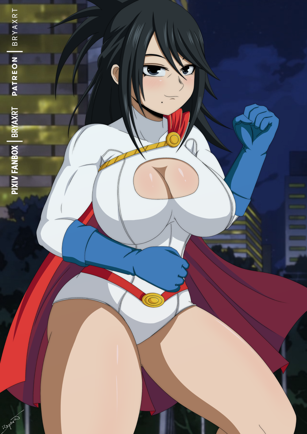 1girls big_breasts black_eyes black_hair breasts bryaxrt cleavage cleavage_cutout cosplay dc dc_comics female female_only huge_breasts large_breasts leotard milf my_hero_academia nana_shimura power_girl_(cosplay) superheroine superman_(series) thick_thighs