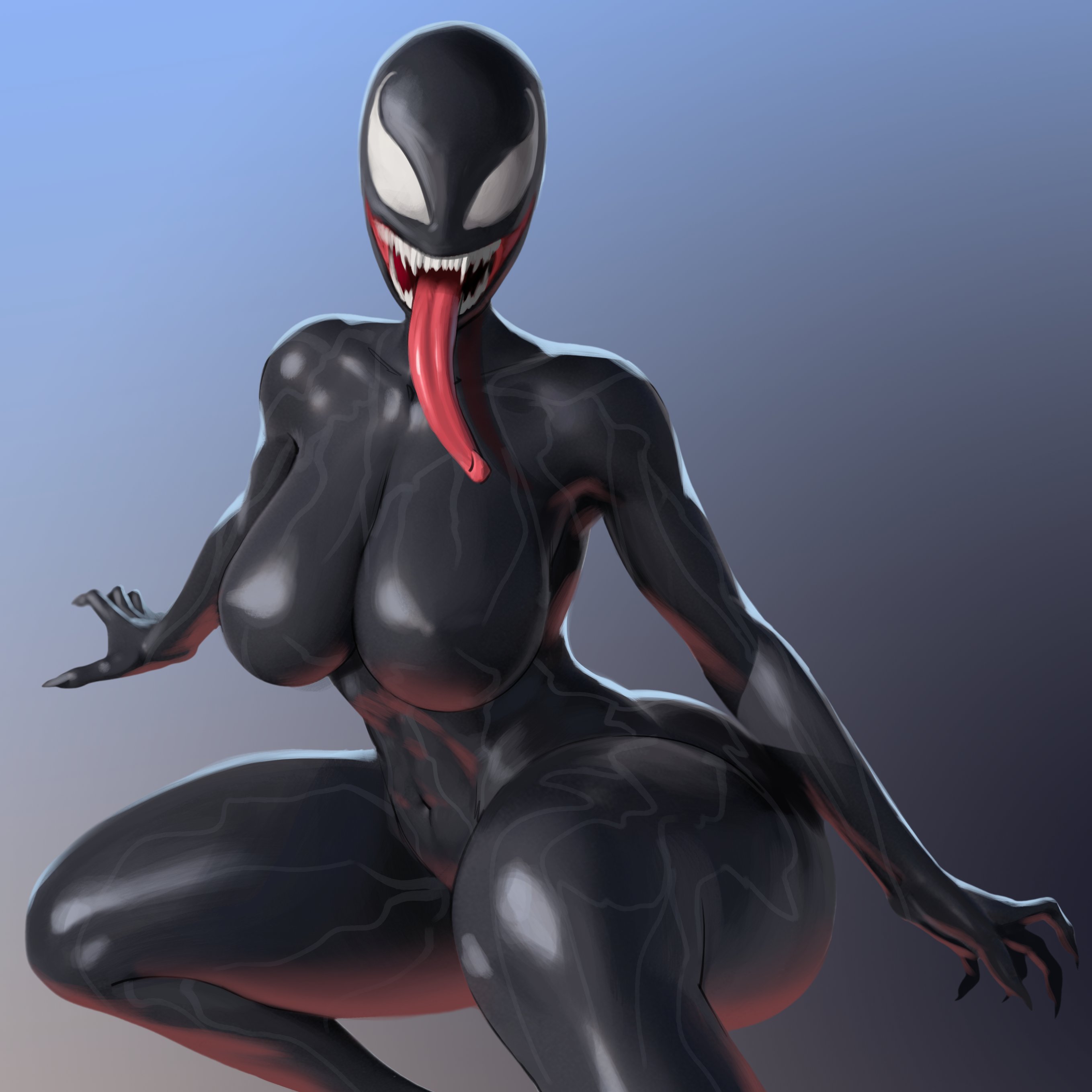1girls, 2021, alien, alien humanoid, ass, athletic, athletic female, belly, belly button, big ass, big breasts, big butt, black body, breasts, female, female only, hips, huge ass, huge breasts, huge butt, humanoid, large ass, large breasts, large butt, long tongue, looking at viewer, marvel, marvel comics, monster, monster girl, popogori, sharp teeth, she-venom, smooth skin, solo, solo female, spider-man (series), symbiote, teeth, thick, thick ass, thick thighs, thighs, tongue, tongue out, venom (marvel), voluptuous, white eyes, wide hips