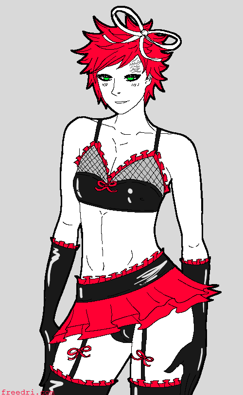 1boy bare_shoulders black_bra black_gloves black_legwear black_panties blush bra bulge clothed clothing crossdressing elbow_gloves femboy freedri gaara gloves green_eyes hair_ribbon half-closed_eyes legwear male medium_hair miniskirt narrowed_eyes naruto naruto:_the_last naruto_(series) naruto_shippuden pale-skinned_male pale_skin panties pinup red_hair revealing_clothes short_skirt shoulder_length_hair shounen_jump sissy skirt solo solo_focus solo_male spiky_hair stockings tattoo thighhighs twink underwear