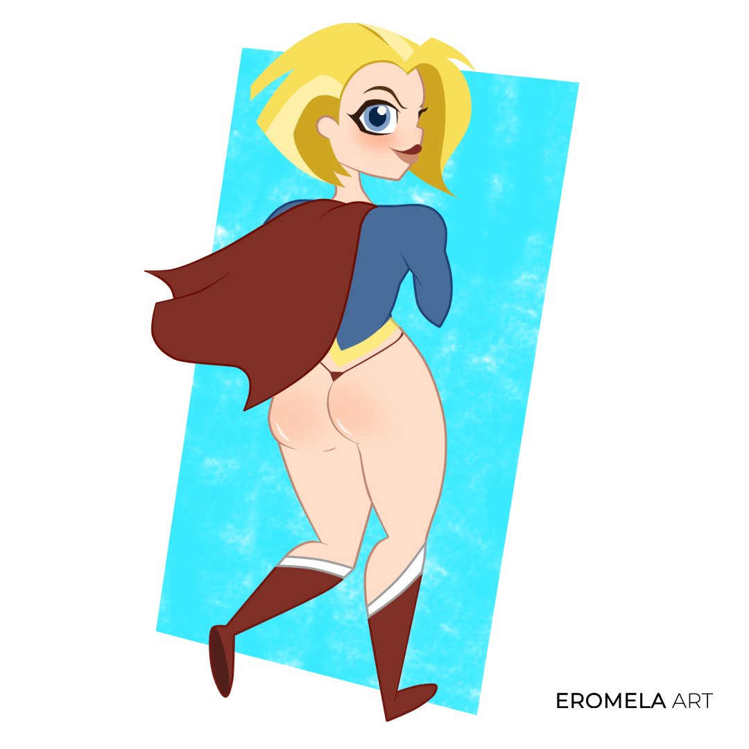 1girls ass big_ass blonde_hair blue_eyes dc dc_comics dc_super_hero_girls eromelaart female female_only kara_danvers kara_zor-el kryptonian rear_view short_hair solo solo_female supergirl superheroine thong