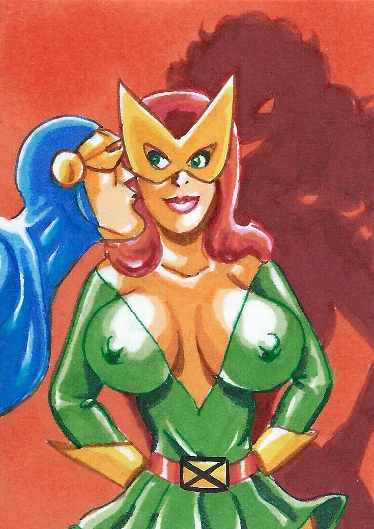 1boy 1girls boyfriend-girlfriend colored curvy cyclops_(x-men) female humor jean_grey joe_gravel kiss_on_cheek kissing marker_(artwork) marvel marvel_comics marvel_girl nipples_visible_through_clothing no_bra nonude pencil_(artwork) scott_summers sketch_card traditional_media_(artwork) x-men