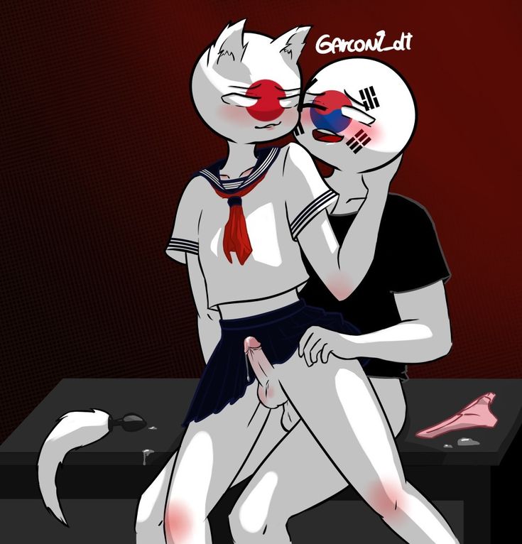 anal sex, cat ears, cat humanoid, cat tail, countryhumans, gay, japan (countryhumans), male, male only, panties, reverse cowgirl position, school uniform, sex, sitting, south korea (countryhumans), white body, yaoi
