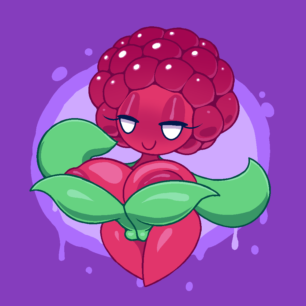 areola berry_humanoid big_breasts breasts fruit_humanoid leaf leaf_hands nipples plant_girl plant_humanoid plantie raspberry raspberry_humanoid screwroot smiling