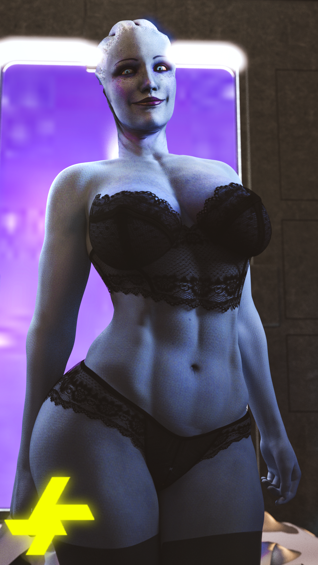 3d, abs, asari, ass, breasts, female, italessio27, large ass, liara t'soni, mass effect, solo, thick thighs