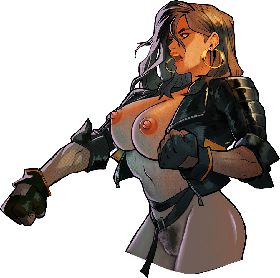 athletic athletic_female big_breasts blaze_fielding breasts breasts_out brown_eyes brown_hair busty earrings edit female female_focus female_only hourglass_figure jacket long_hair mole mole_under_mouth policewoman pubic_hair sega streets_of_rage streets_of_rage_4 toned toned_female wide_hips