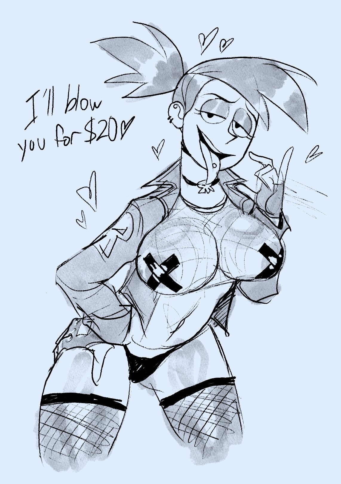 1girls, breasts, choker, exposed breasts, fellatio gesture, female, fishnet shirt, fishnets, foster's home for imaginary friends, frankie foster, gesture, nipple tape, oral, oral invitation, piercing, prostitution, sketch, suggestive gesture, tagme, tape, text, thecrowartist, thehoeartist, tongue, tongue out, tongue piercing