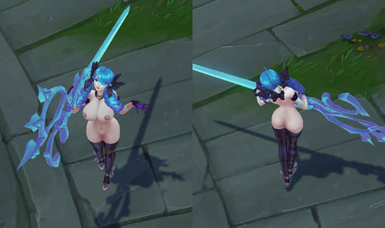 1girls, 3d, artist request, ass, big ass, big breasts, blue hair, breasts, female, gwen (league of legends), league of legends, riot games, thick thighs