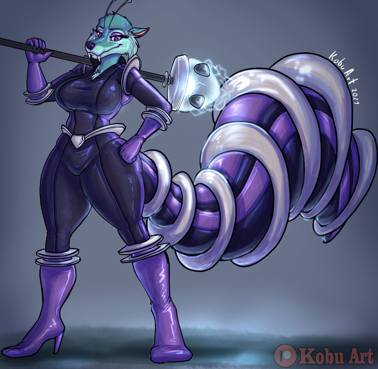 anthro big_breasts big_tail breasts clothing female hi_res ice_age_(series) ice_age_collision_course kobu_art mammal rodent rubber rubber_clothing rubber_suit sciurid scrat_spaced_out scratazon solo thick_thighs