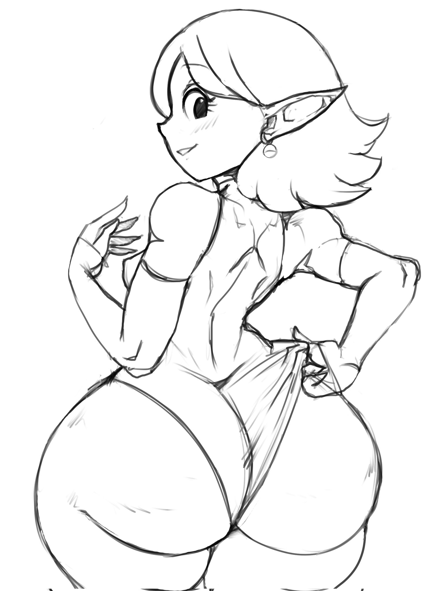 ass, big ass, big butt, black and white, bottom heavy, breasts, bubble ass, bubble butt, chronoa, core person, dragon ball, dragon ball xenoverse, earrings, fat ass, fat butt, female, female only, fingerless gloves, huge ass, huge butt, large ass, large butt, leotard, looking at viewer, looking back, potara earrings, shortstack, shounen jump, thecon, thick ass, thick thighs, wide hips