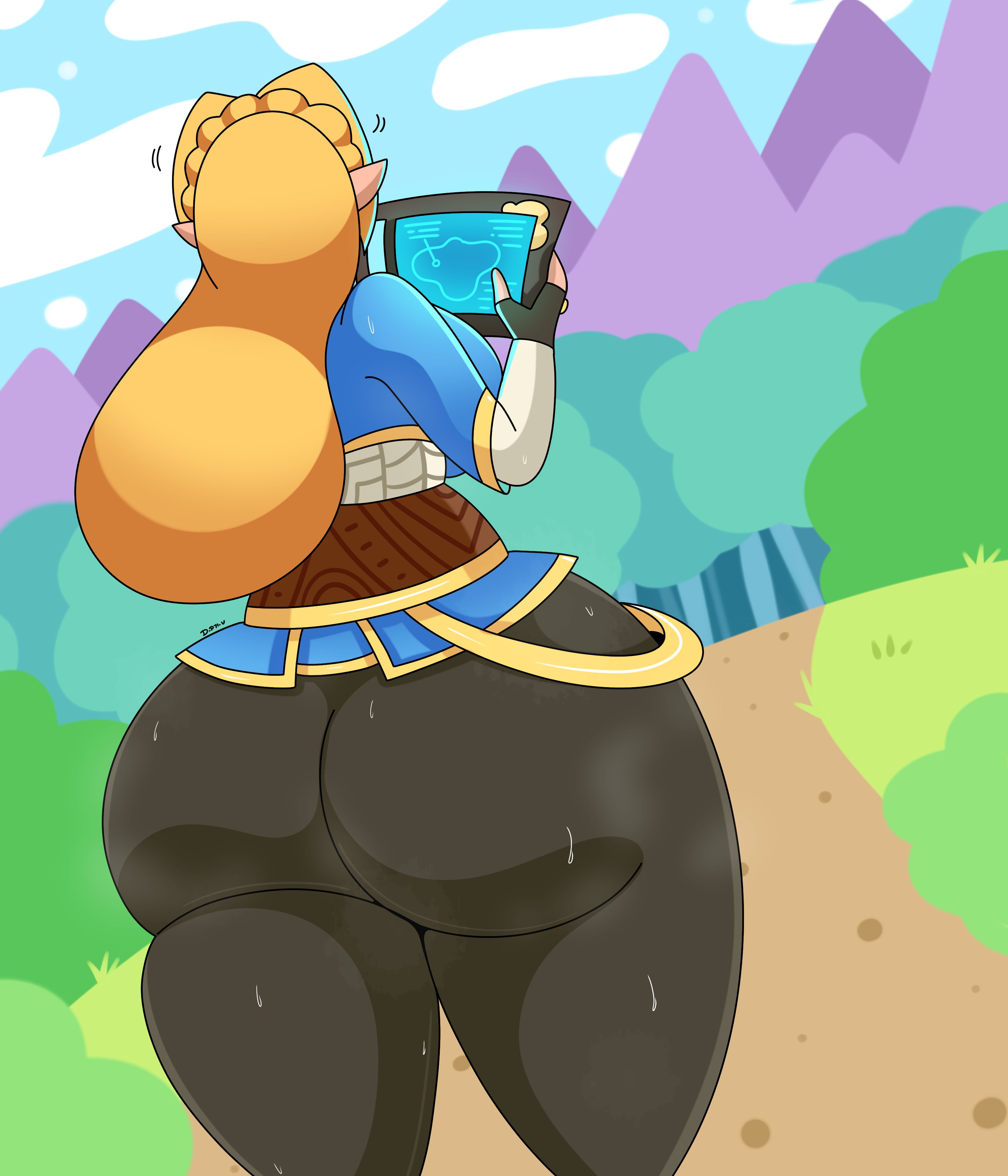 ass, big ass, big butt, blonde hair, bottom heavy, breath of the wild, bubble ass, bubble butt, daisy-pink71, fat ass, fat butt, female, female only, fingerless gloves, huge ass, huge butt, hylian, large ass, large butt, long hair, musky, nintendo, pointed ears, princess zelda, sheikah slate, sweat, sweaty, sweaty ass, sweaty butt, sweaty thighs, the legend of zelda, thick ass, thick thighs, tight clothing, tight pants, voluptuous, wide hips, zelda (breath of the wild)