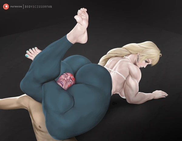 ass, big ass, blue toenails, bodyscissorfan, domination, feet, female, female domination, femdom, headscissor, muscular, muscular female, original character, squeezing, thick thighs, thighs, torture, wide hips