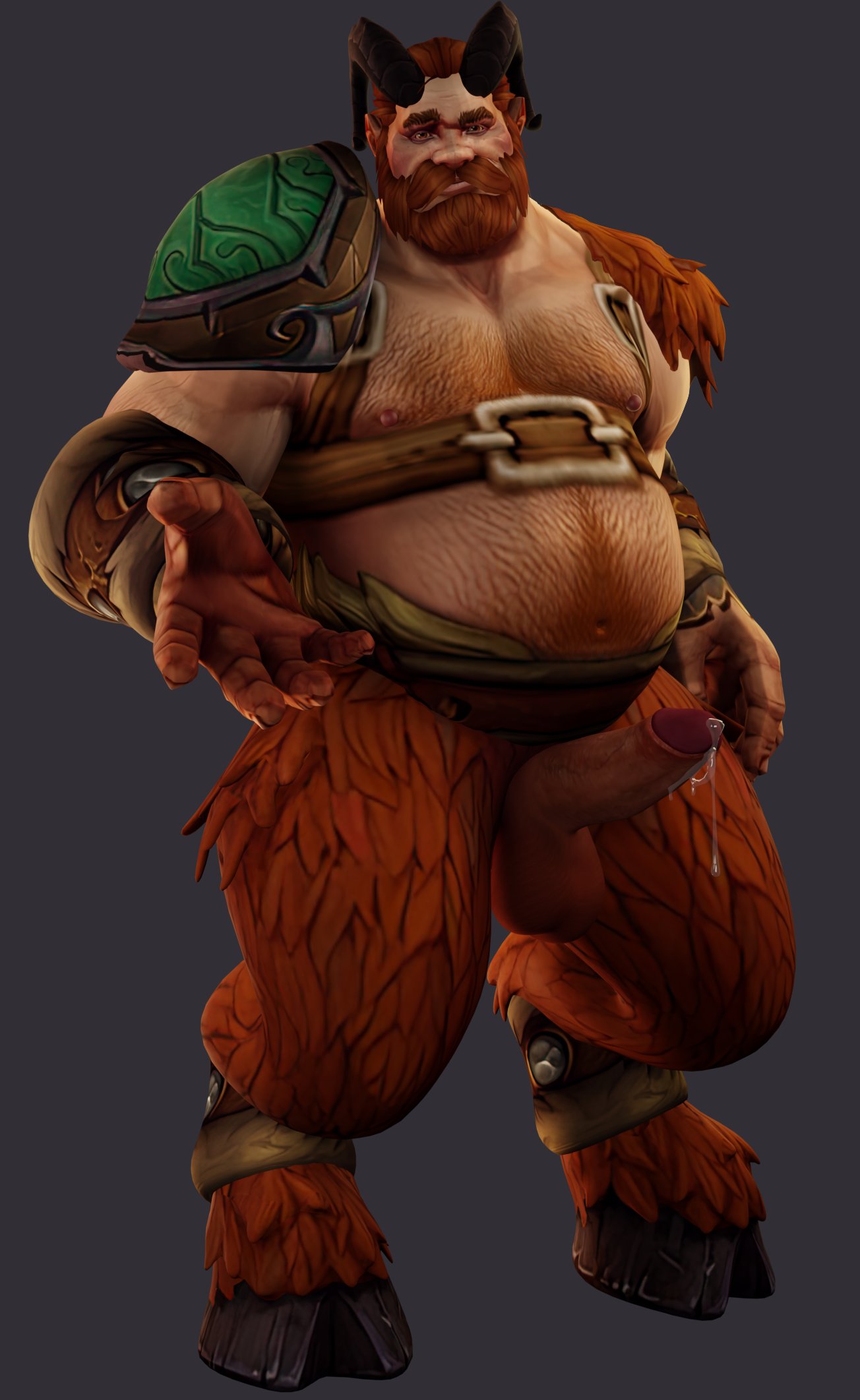 3d 3d_(artwork) bara beard belly boner dripping dripping_precum erection feliar_(lustful_desires) hand_out humanoid hyaoberus invitation inviting kul_tiran_human lustful_desires male_only penis precum satyr solo solo_male warcraft world_of_warcraft