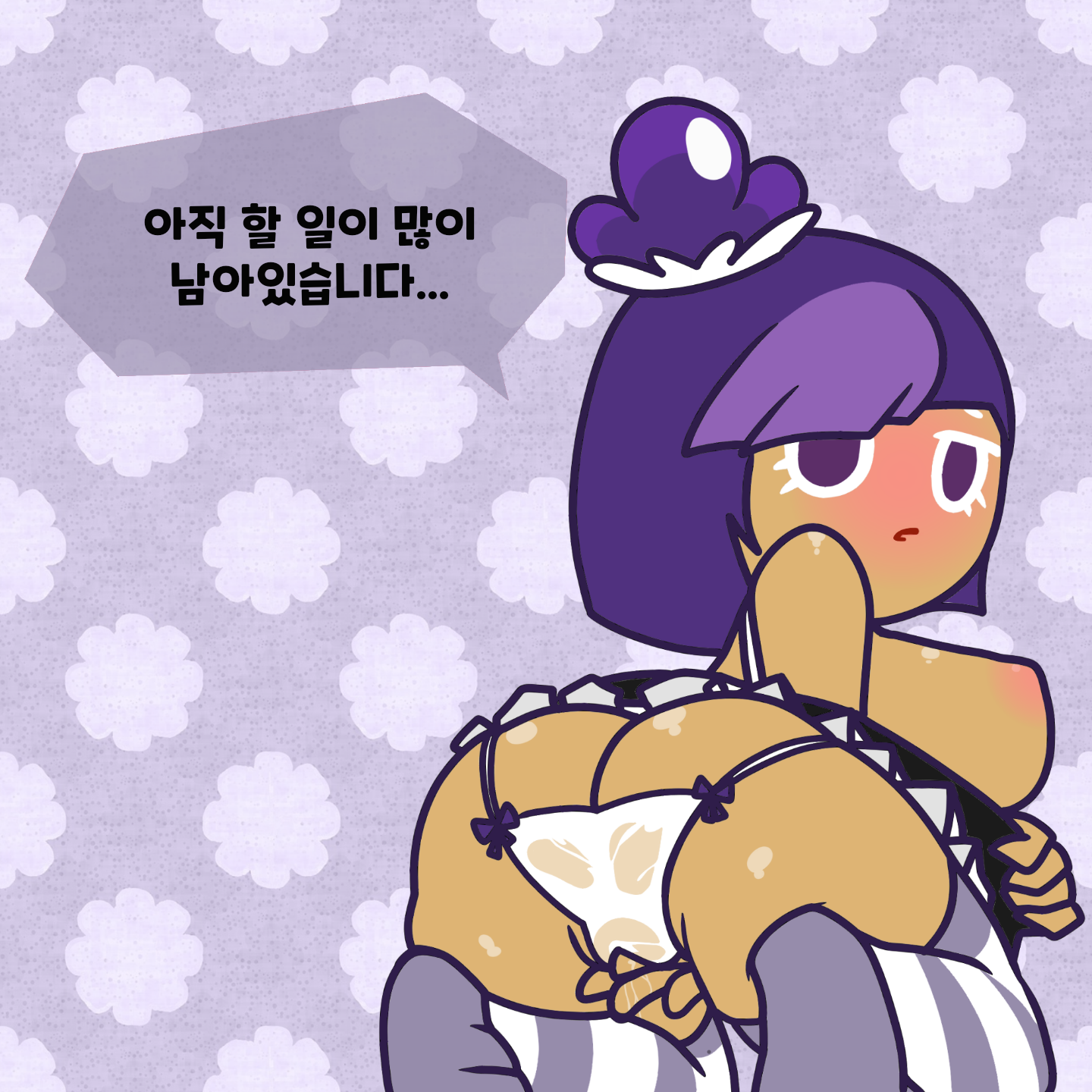 1girls, ass, big ass, big breasts, big butt, blackberry cookie, breasts, butt, cookie run, female, korean text, legwear, panties, purple eyes, purple hair, purple striped thighhighs, stockings, striped clothing, striped legwear, striped stockings, striped thigh highs, striped thighhighs, tagme, thigh highs, thighhighs, translated, translucent panties