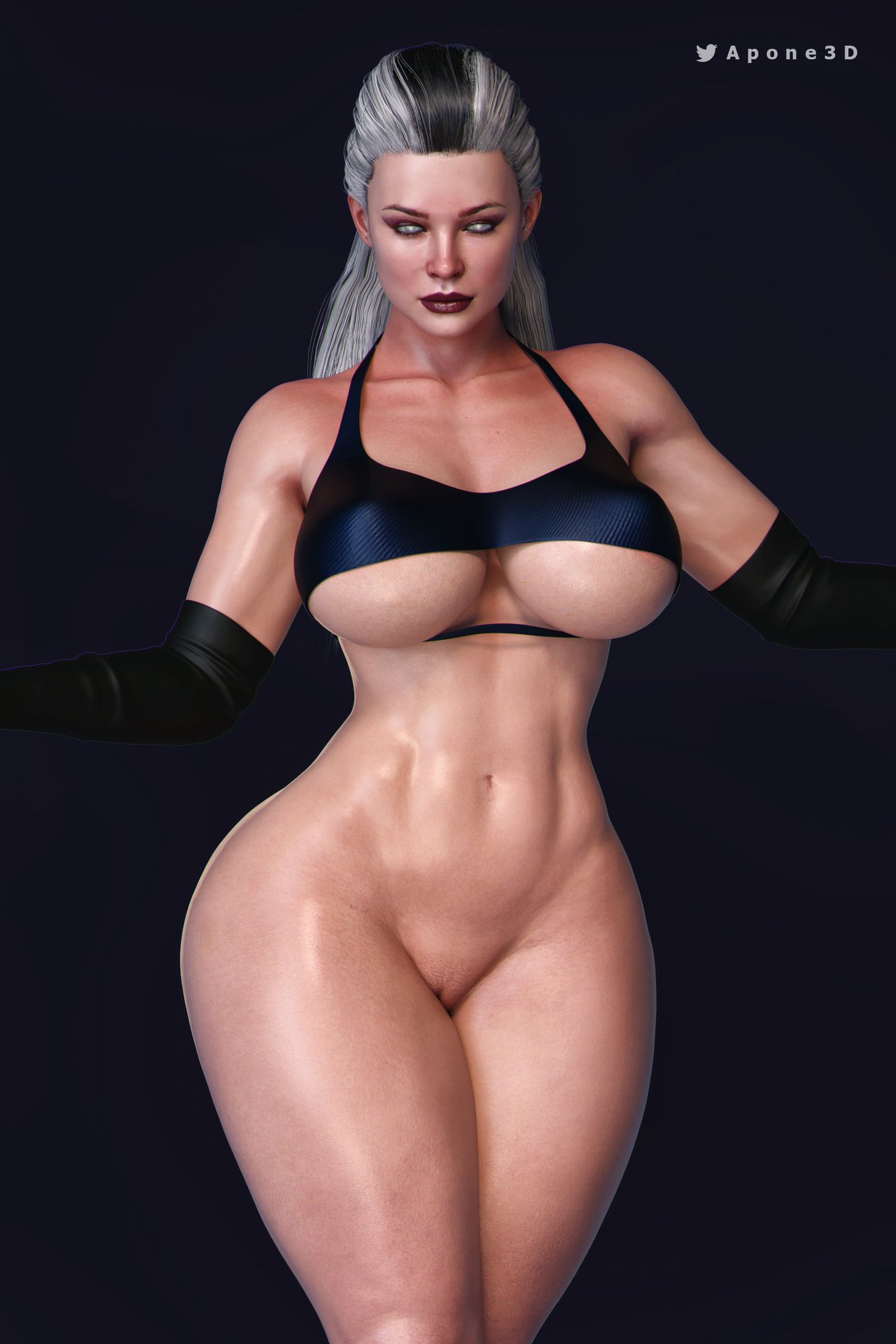 1girls, 3d, apone3d, ass, big ass, big breasts, black and white hair, bottomless, bra, breasts, female, female only, gloves, looking at viewer, milf, mortal kombat, mortal kombat 11, simple background, sindel, solo, solo female, thick thighs, underboob, voluptuous, wide hips