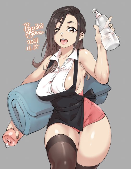 1girls big_breasts breasts female female_only large_breasts onahole ryo_agawa solo thick_thighs thighhighs wide_hips