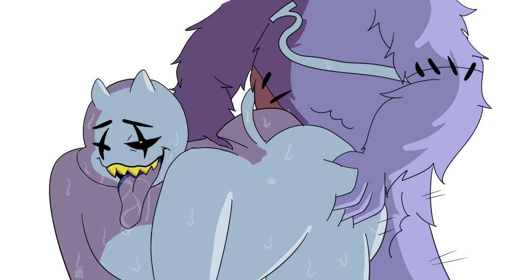 2boys anal anal_sex ass_grab deltarune doggy_style fur gay jester jevil_(deltarune) looking_pleasured male/male male_penetrating_male one_eye_closed seam_(deltarune) sex simple_background sweat tail teeth tongue_out