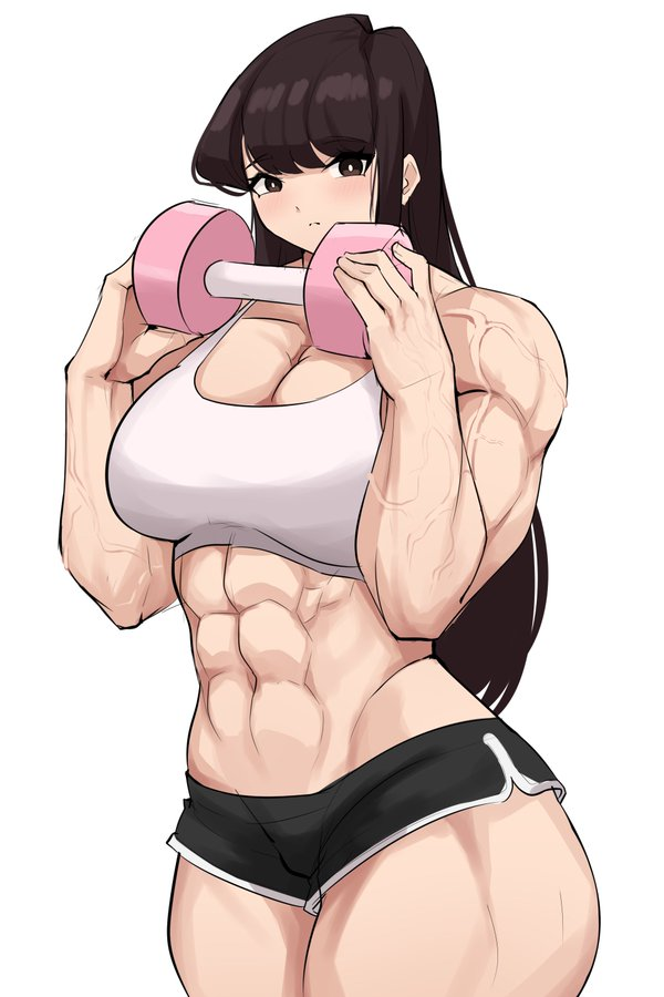 abs big_breasts black_hair komi-san_wa_komyushou_desu komi_can't_communicate komi_shouko muscle_girl muscles musctonk muscular muscular_arms muscular_female muscular_legs muscular_thighs ripped shorts veins weights