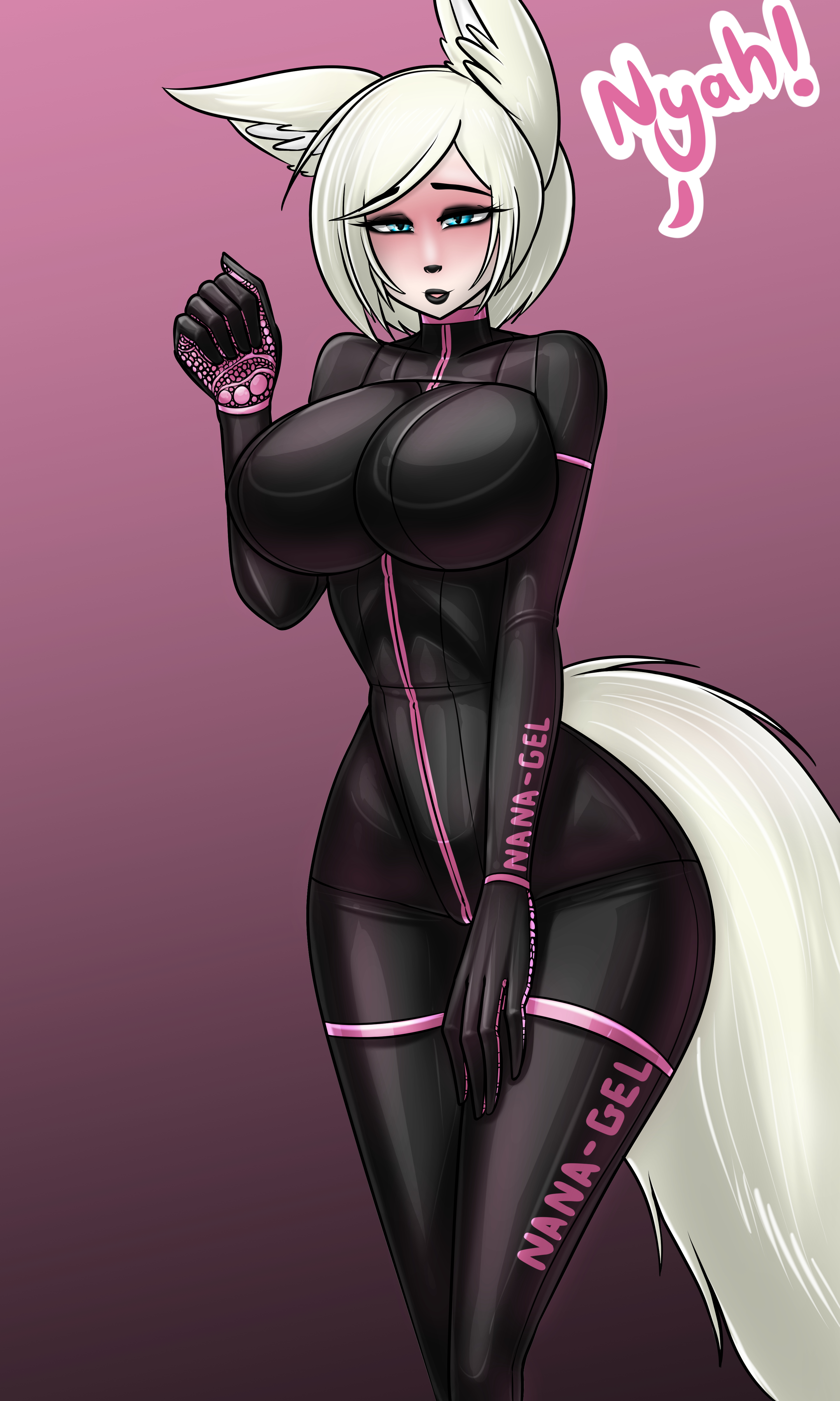 1girls, bodysuit, bondage, cat ears, cat girl, cat tail, catgirl, female, female only, fetish, latex, lips, lipstick, monster girl, nana gel, rubber, sex glove, solo, solo female