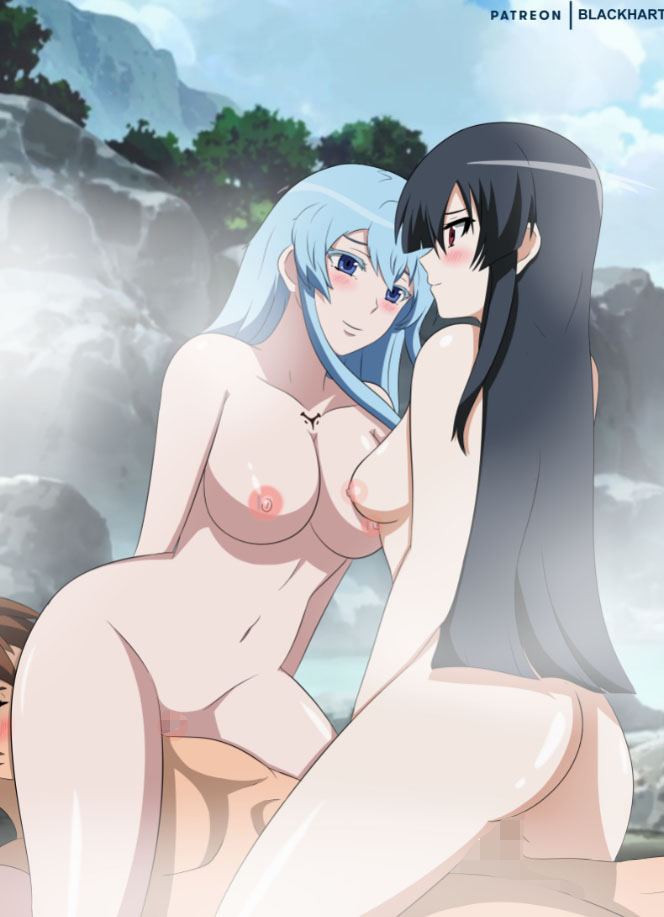 1boy 2girls 3some akame_(akame_ga_kill!) akame_ga_kill! areolae ass bare_shoulders blackhart blue_eyes blue_hair blush blvckartv breasts censored cowgirl_position erect_nipples esdeath_(akame_ga_kill!) female ffm_threesome happy_sex huge_breasts human large_breasts light-skinned_female light-skinned_male light_skin long_hair male mosaic_censoring nude onsen pussy riding sex steam straight tatsumi_(akame_ga_kill!) threesome