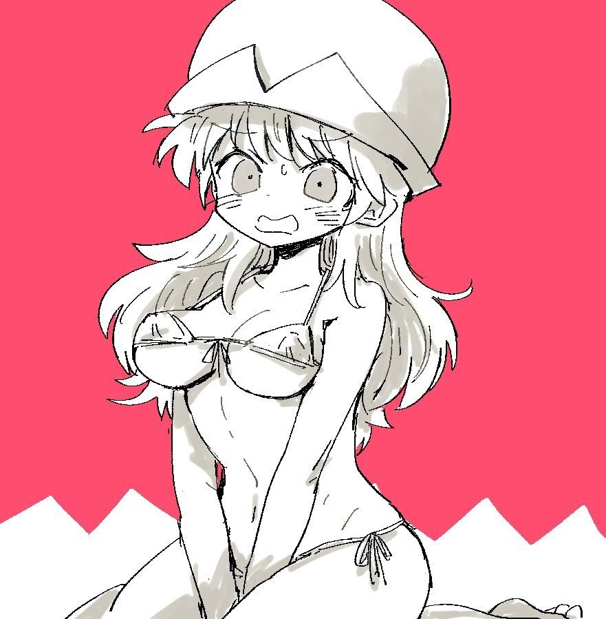 1girls artist_request big_breasts bikini blush breasts female female_only hat human hunter hunter_x_hunter large_breasts long_hair micro_bikini monochrome ponzu shounen_jump solo swimsuit tagme